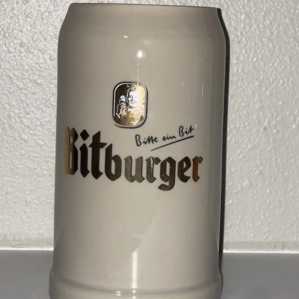 Bitburger 1L Beer Stein German Octoberfest Ceramic Mug Made in Germany